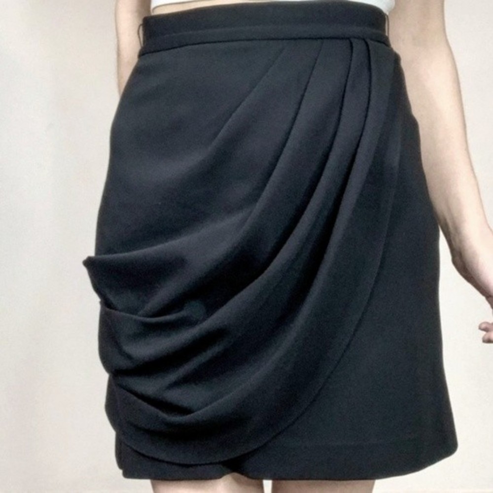 Alice + Olivia Draped Faux Wrap High Waisted Black Skirt Elegant Office 8